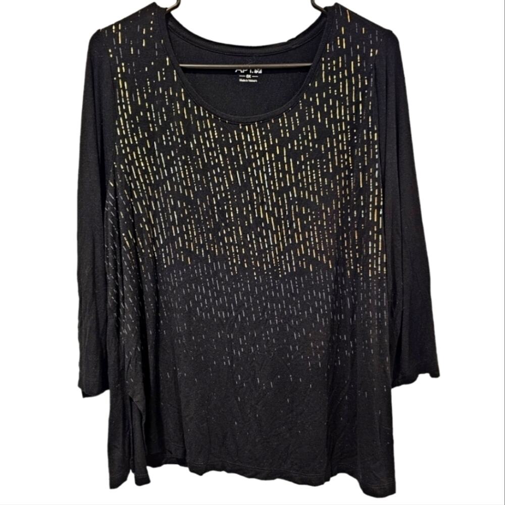 APT 9 Elbow Length Top with Gold Toned Accents Dripping into a Gray on Front OX